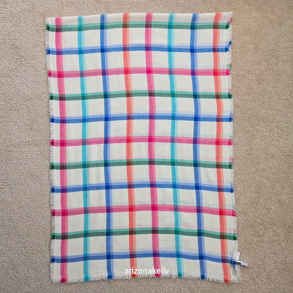 NWT Talbots 100% Wool Scarf Colorful Plaid - Picture 1 of 10
